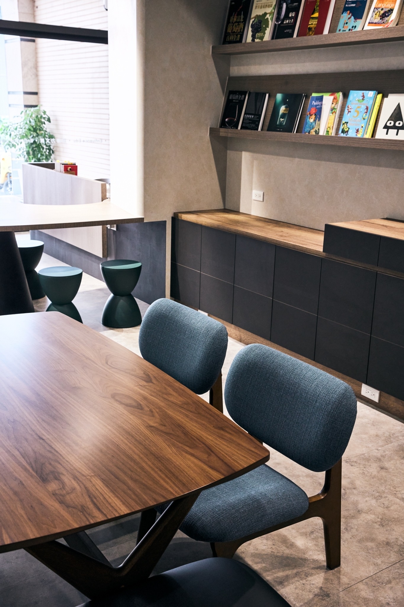Wooden shared learning table and books